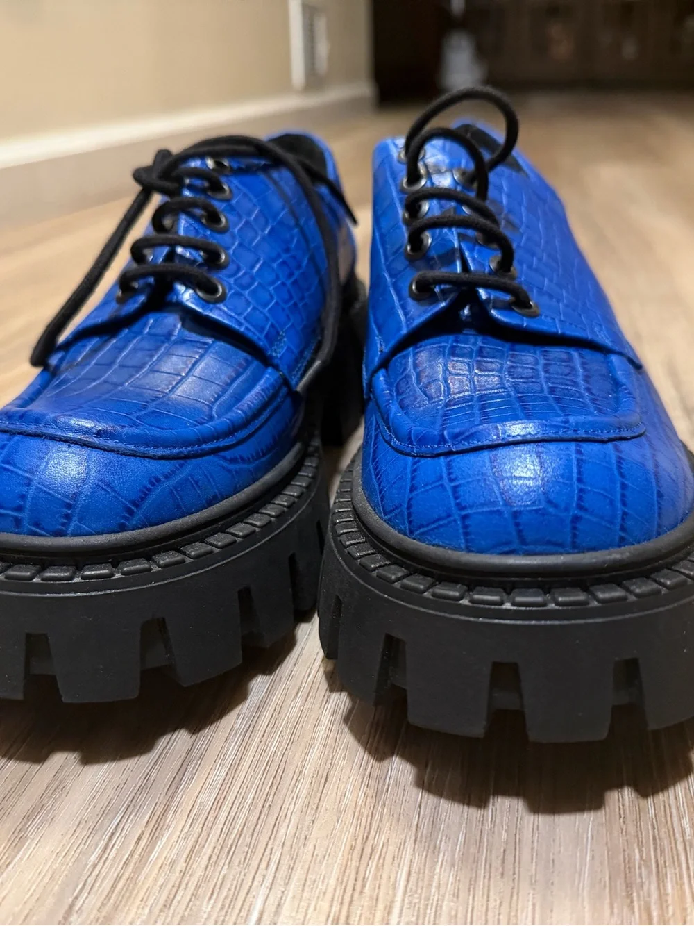 Steve Madden Madily Blue Croc Leather Chunky Platform Shoes Size 11